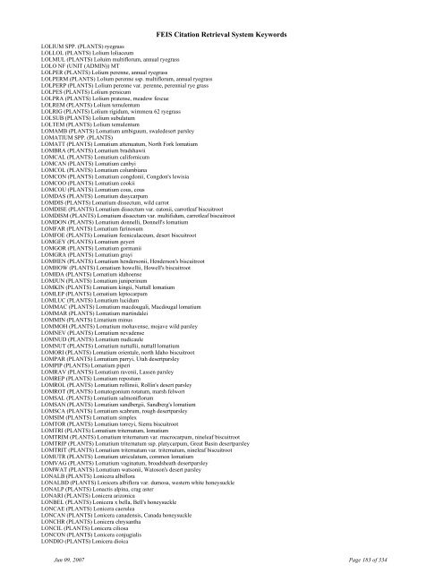 FEIS Citation Retrieval System Keywords - Fire Sciences Lab ...