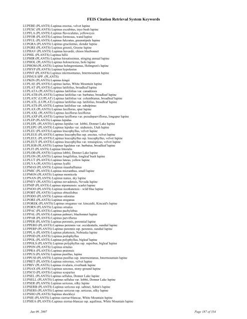 FEIS Citation Retrieval System Keywords - Fire Sciences Lab ...