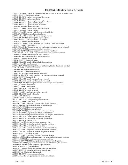 FEIS Citation Retrieval System Keywords - Fire Sciences Lab ...