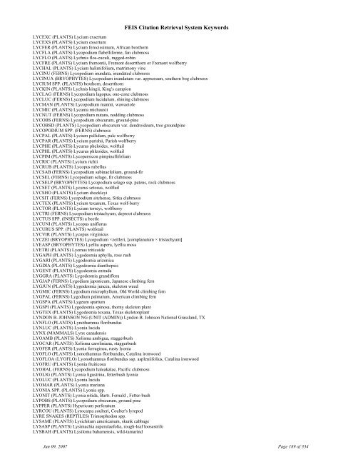 FEIS Citation Retrieval System Keywords - Fire Sciences Lab ...