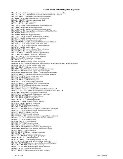 FEIS Citation Retrieval System Keywords - Fire Sciences Lab ...