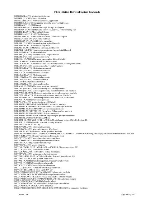 FEIS Citation Retrieval System Keywords - Fire Sciences Lab ...