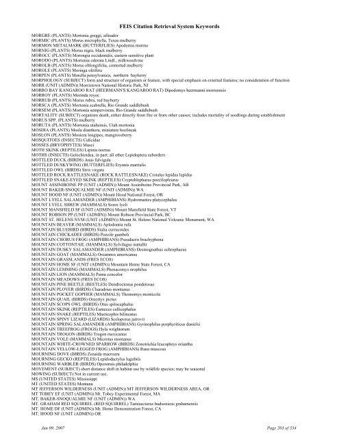 FEIS Citation Retrieval System Keywords - Fire Sciences Lab ...