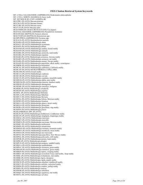 FEIS Citation Retrieval System Keywords - Fire Sciences Lab ...