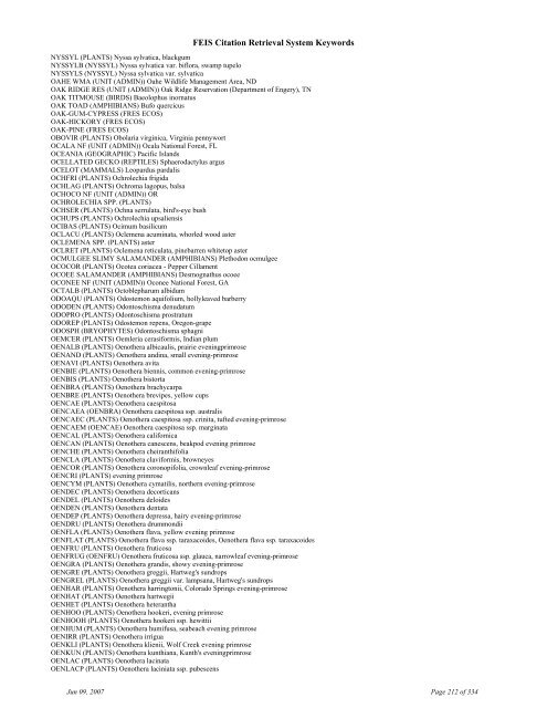 FEIS Citation Retrieval System Keywords - Fire Sciences Lab ...