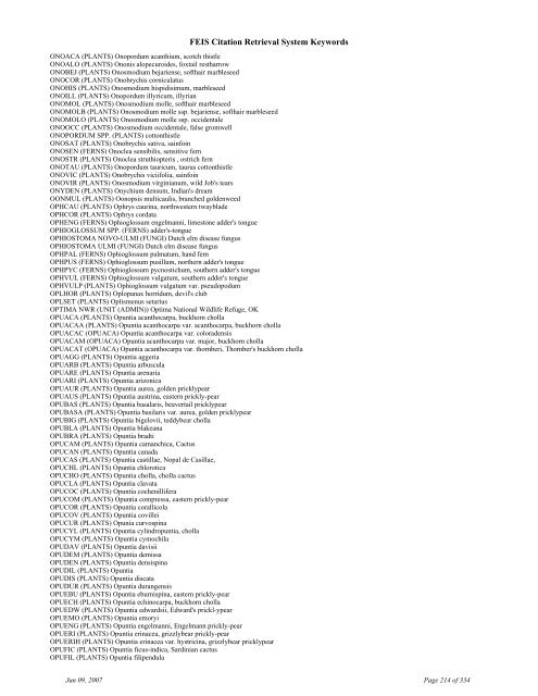 FEIS Citation Retrieval System Keywords - Fire Sciences Lab ...