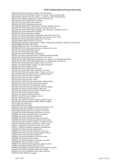 FEIS Citation Retrieval System Keywords - Fire Sciences Lab ...