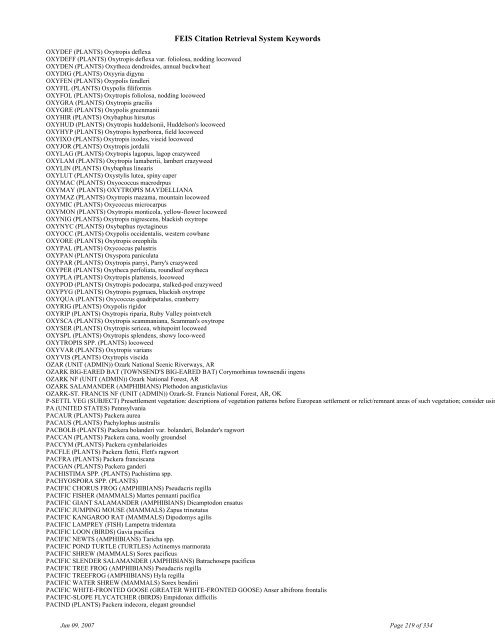 FEIS Citation Retrieval System Keywords - Fire Sciences Lab ...