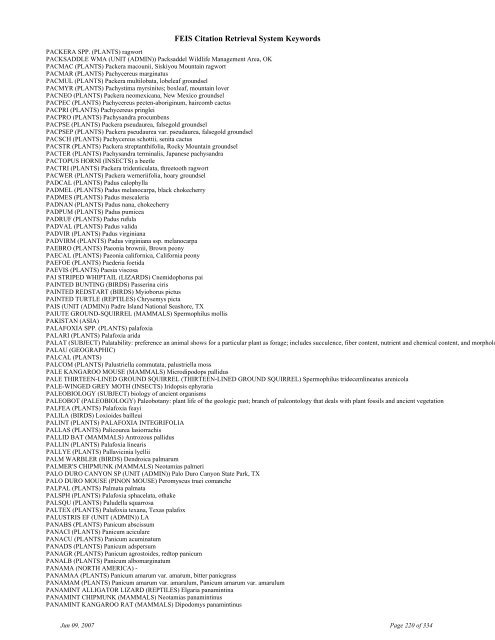 FEIS Citation Retrieval System Keywords - Fire Sciences Lab ...