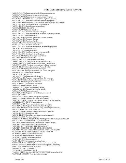 FEIS Citation Retrieval System Keywords - Fire Sciences Lab ...