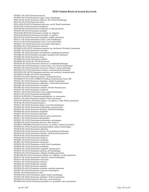 FEIS Citation Retrieval System Keywords - Fire Sciences Lab ...