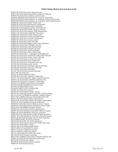 FEIS Citation Retrieval System Keywords - Fire Sciences Lab ...