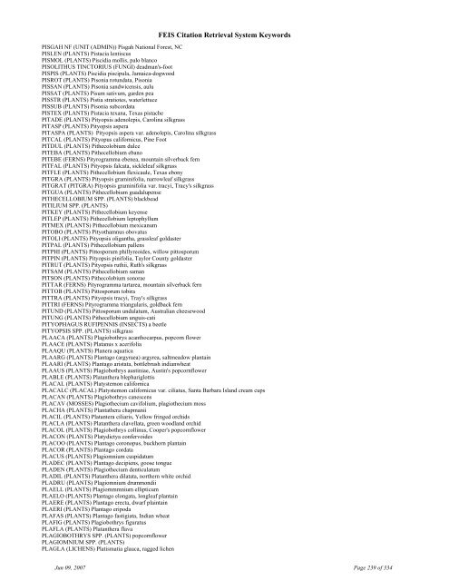 FEIS Citation Retrieval System Keywords - Fire Sciences Lab ...