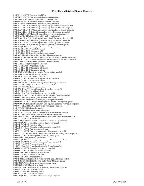 FEIS Citation Retrieval System Keywords - Fire Sciences Lab ...