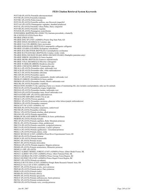 FEIS Citation Retrieval System Keywords - Fire Sciences Lab ...