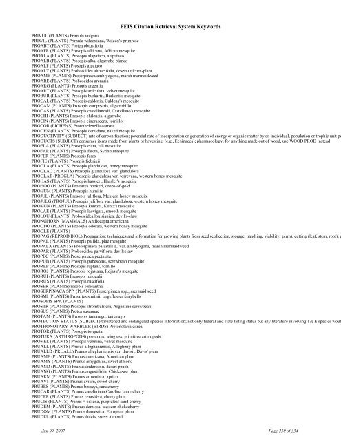 FEIS Citation Retrieval System Keywords - Fire Sciences Lab ...