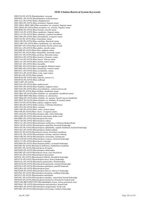 FEIS Citation Retrieval System Keywords - Fire Sciences Lab ...