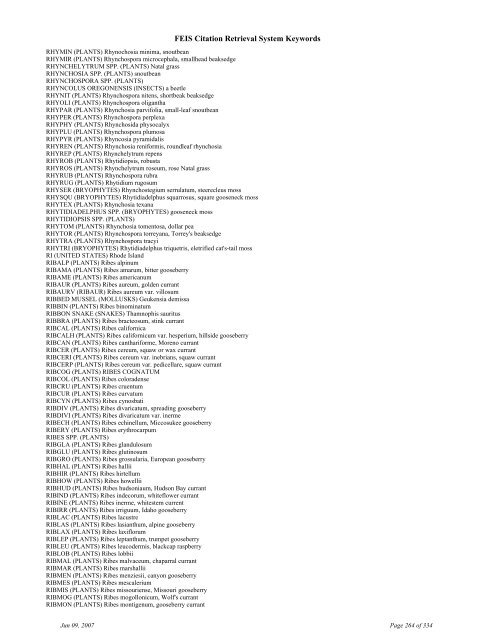 FEIS Citation Retrieval System Keywords - Fire Sciences Lab ...