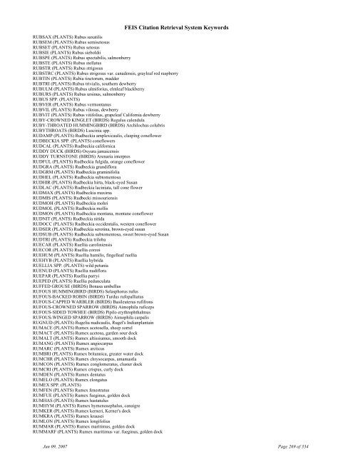 FEIS Citation Retrieval System Keywords - Fire Sciences Lab ...