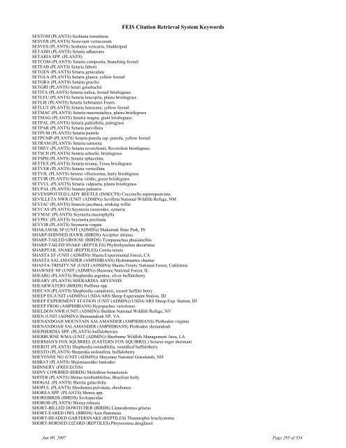 FEIS Citation Retrieval System Keywords - Fire Sciences Lab ...