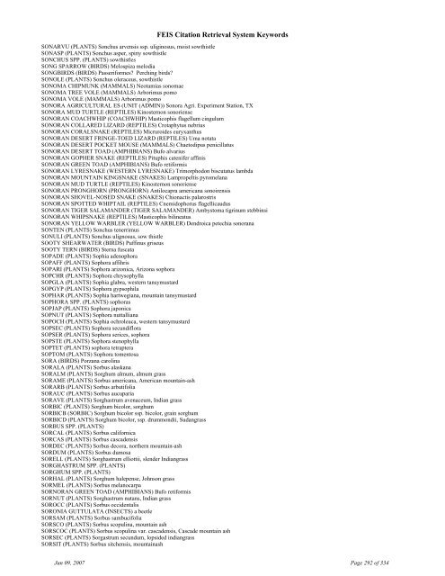 FEIS Citation Retrieval System Keywords - Fire Sciences Lab ...