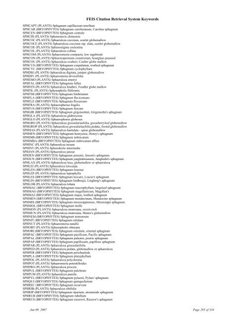 FEIS Citation Retrieval System Keywords - Fire Sciences Lab ...