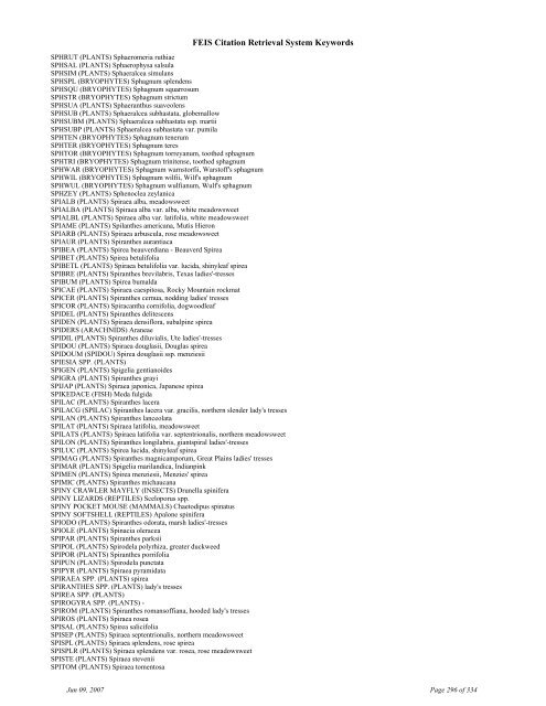 FEIS Citation Retrieval System Keywords - Fire Sciences Lab ...