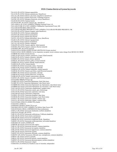 FEIS Citation Retrieval System Keywords - Fire Sciences Lab ...