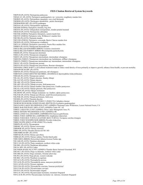 FEIS Citation Retrieval System Keywords - Fire Sciences Lab ...