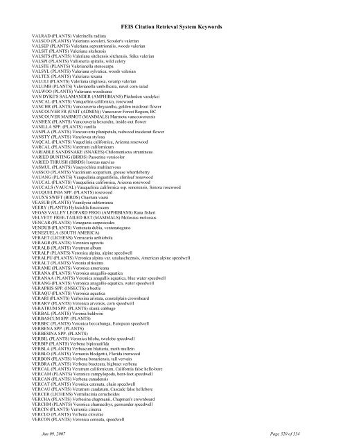 FEIS Citation Retrieval System Keywords - Fire Sciences Lab ...