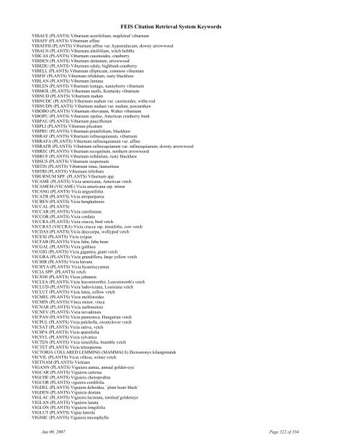 FEIS Citation Retrieval System Keywords - Fire Sciences Lab ...