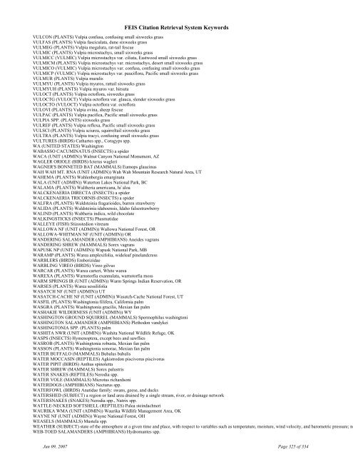 FEIS Citation Retrieval System Keywords - Fire Sciences Lab ...