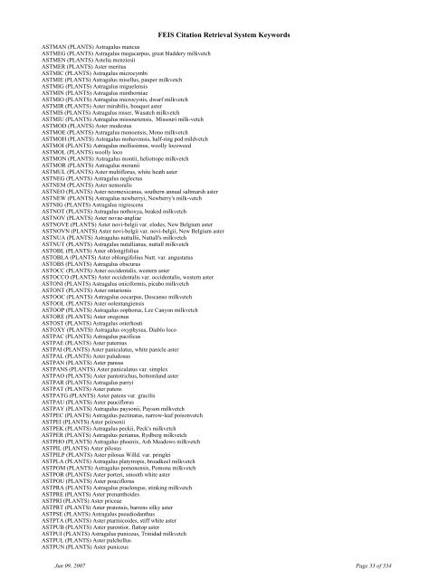 FEIS Citation Retrieval System Keywords - Fire Sciences Lab ...