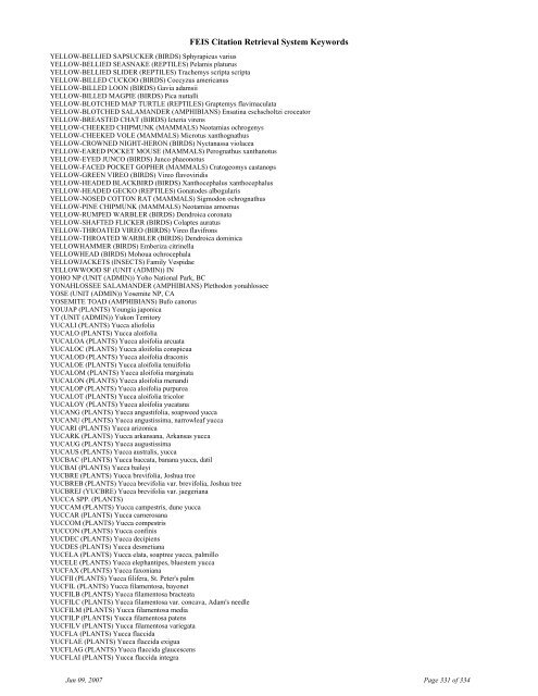 FEIS Citation Retrieval System Keywords - Fire Sciences Lab ...