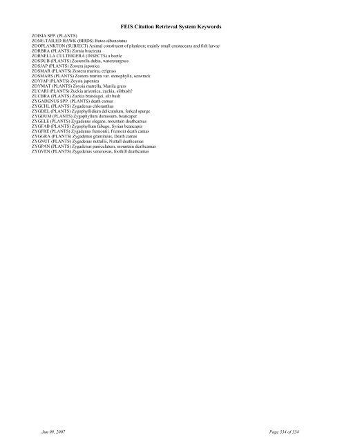 FEIS Citation Retrieval System Keywords - Fire Sciences Lab ...