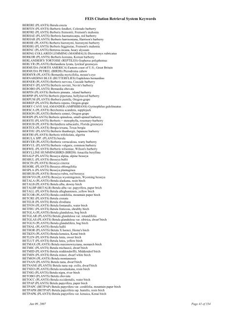 FEIS Citation Retrieval System Keywords - Fire Sciences Lab ...