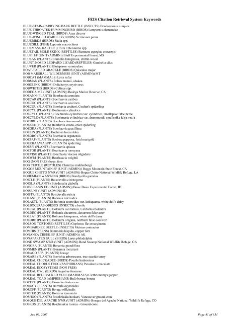 FEIS Citation Retrieval System Keywords - Fire Sciences Lab ...