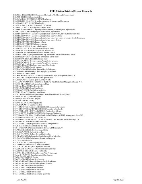 FEIS Citation Retrieval System Keywords - Fire Sciences Lab ...