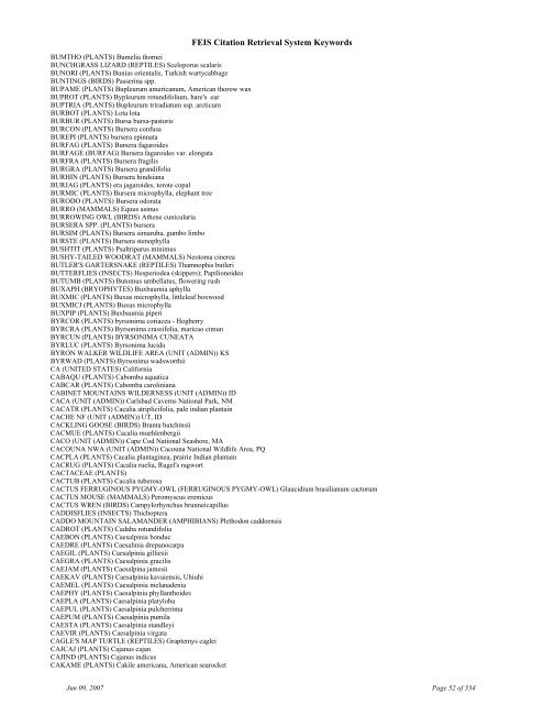 FEIS Citation Retrieval System Keywords - Fire Sciences Lab ...