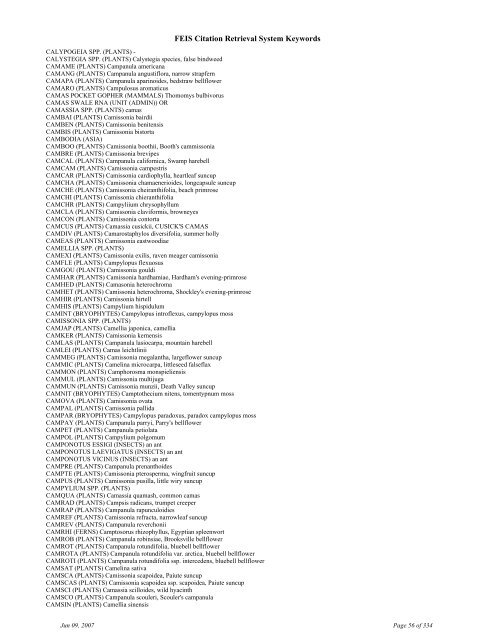 FEIS Citation Retrieval System Keywords - Fire Sciences Lab ...