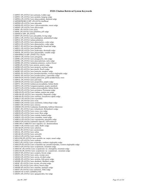 FEIS Citation Retrieval System Keywords - Fire Sciences Lab ...