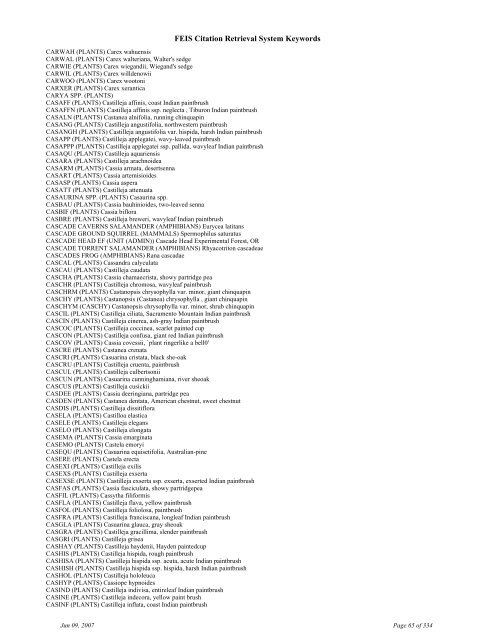 FEIS Citation Retrieval System Keywords - Fire Sciences Lab ...