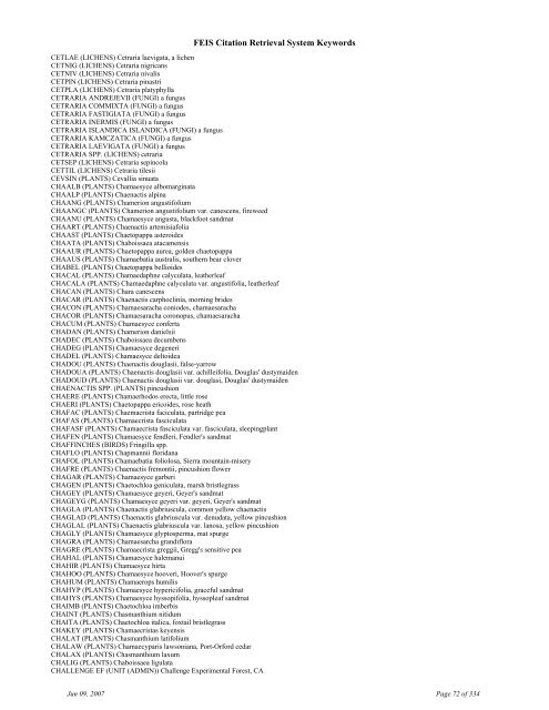 FEIS Citation Retrieval System Keywords - Fire Sciences Lab ...