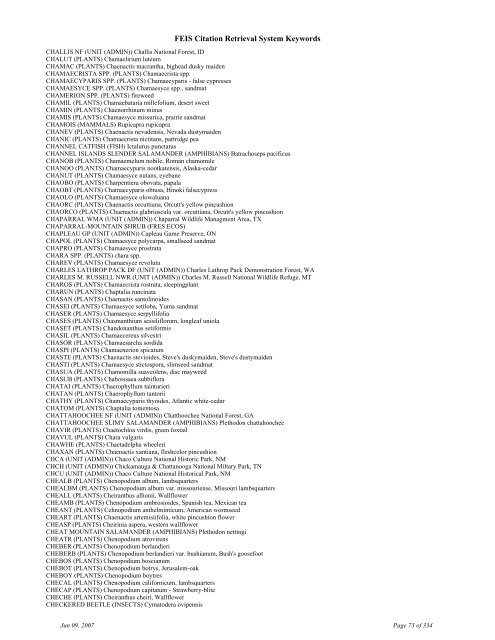 FEIS Citation Retrieval System Keywords - Fire Sciences Lab ...