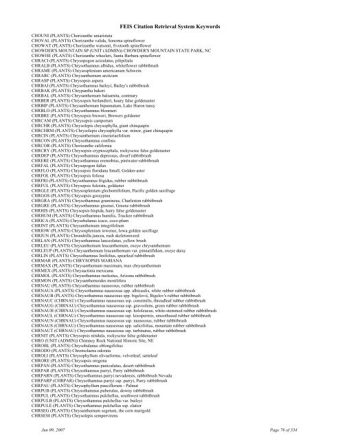 FEIS Citation Retrieval System Keywords - Fire Sciences Lab ...