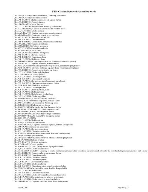 FEIS Citation Retrieval System Keywords - Fire Sciences Lab ...