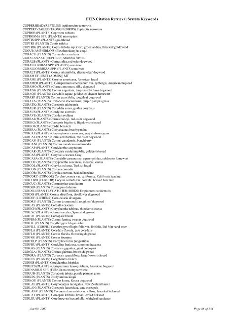 FEIS Citation Retrieval System Keywords - Fire Sciences Lab ...