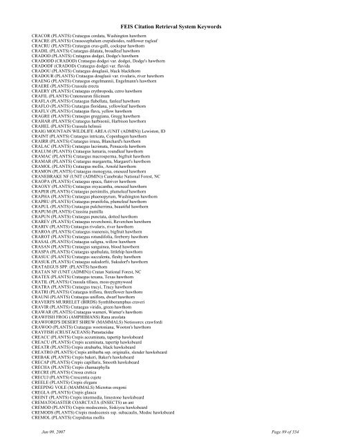 FEIS Citation Retrieval System Keywords - Fire Sciences Lab ...