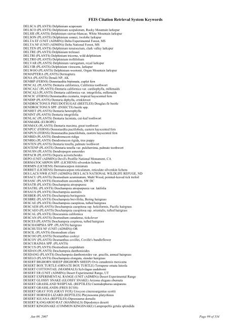 FEIS Citation Retrieval System Keywords - Fire Sciences Lab ...