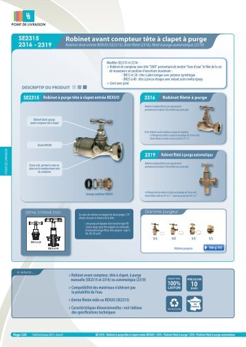 Robinet avant compteur tête à clapet à purge - HUOT